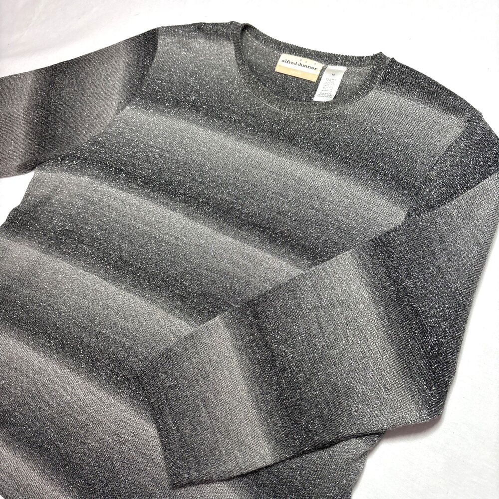 Alfred Dunner Silver Sparkly Grey Fancy Long Sleeve Pullover Top Size 1X